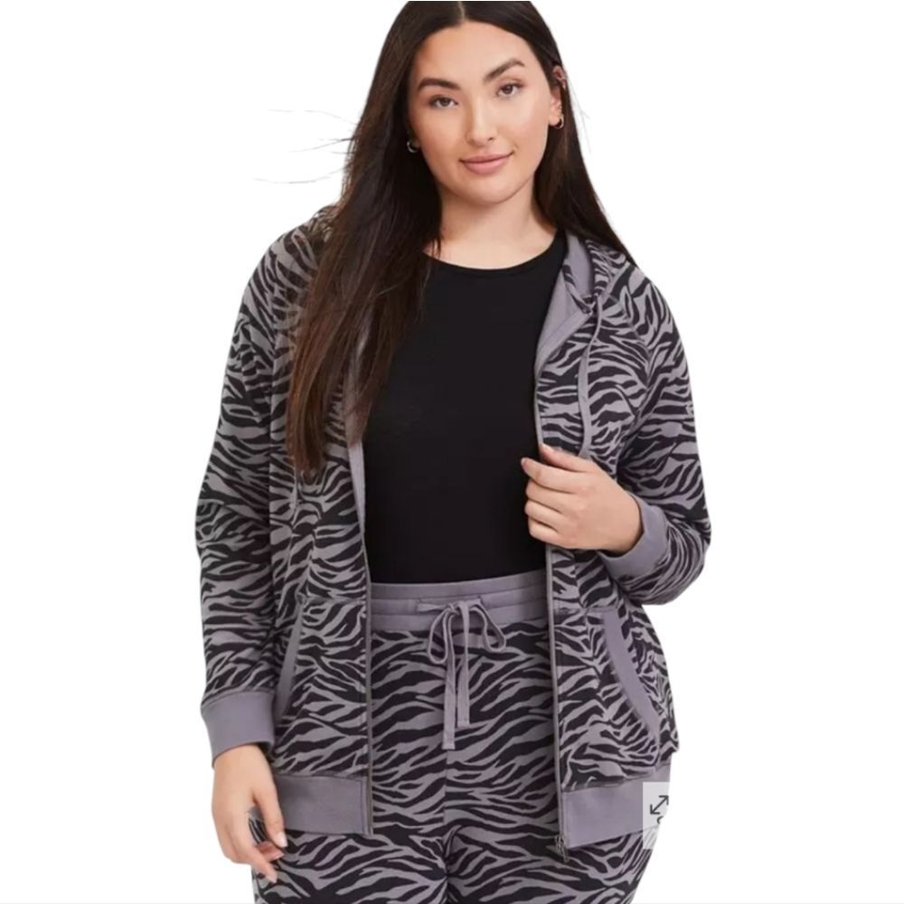 Torrid -924 Knit Cozy Zip‎ Up Hoodie Jacket Grey Black Women's Plus 4X
